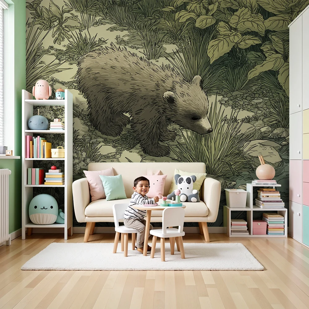 Papel de parede crianç | Curioso urso explorando natureza