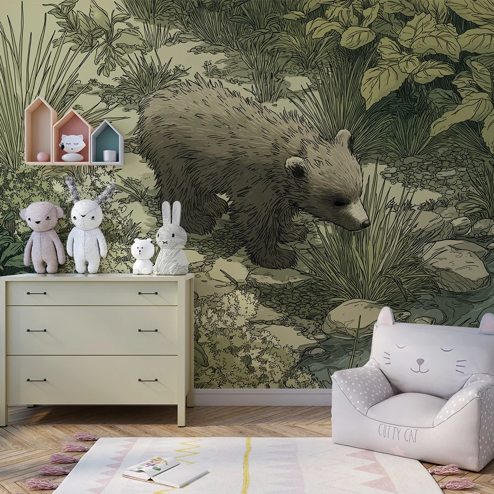 Papel de parede crianç | Curioso urso explorando natureza