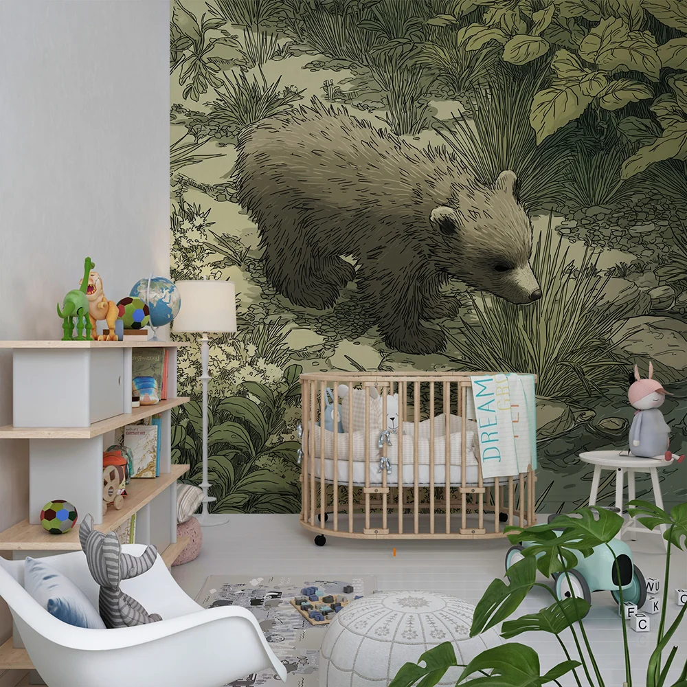 Papel de parede crianç | Curioso urso explorando natureza