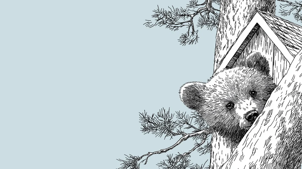 Papel de parede crianç | Curioso urso em uma árvore