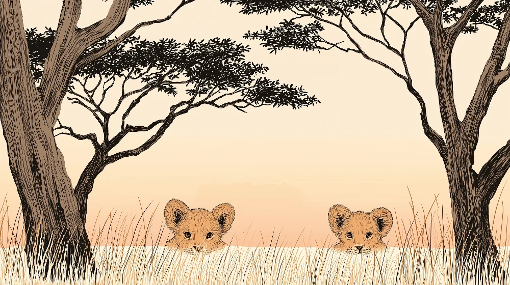 Papel de parede crianç | Curiosos leõezinhos na savana