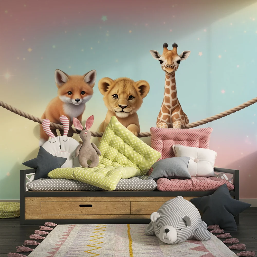 Papel de parede crianç | Cute animals on rope