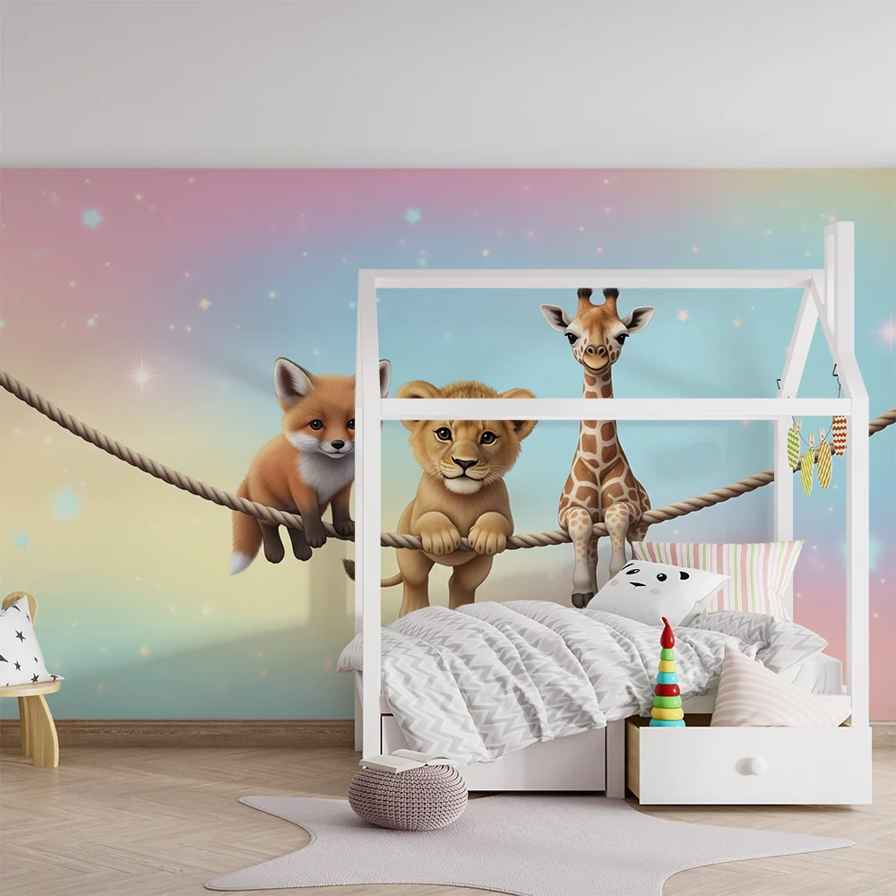 Papel de parede crianç | Cute animals on rope