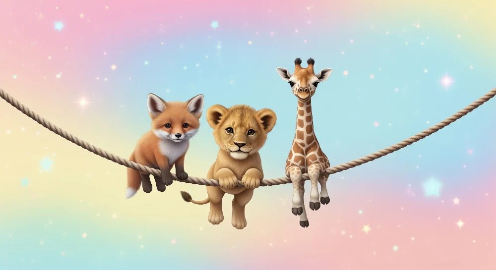 Papel de parede crianç | Cute animals on rope