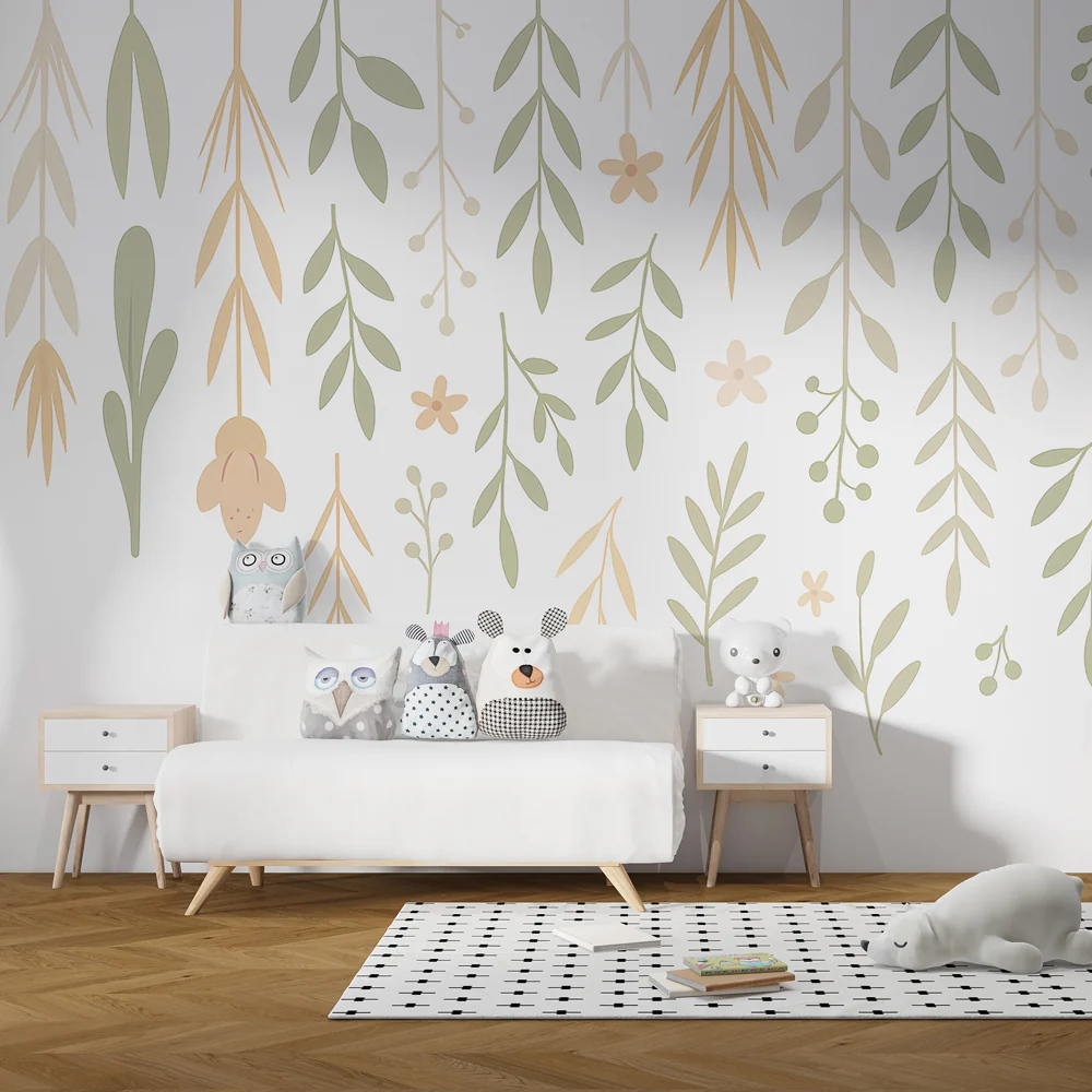 Papel de parede crianç | Delicadas folhas decorativas