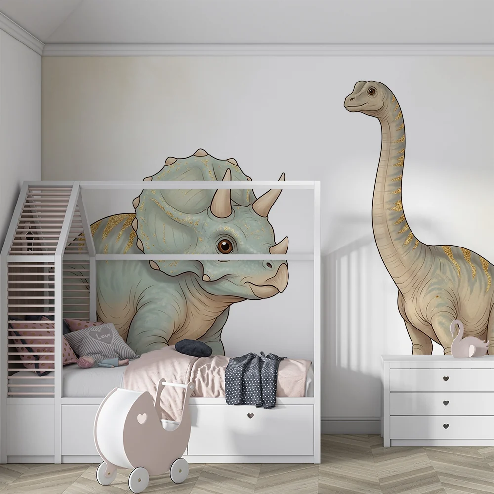 Papel de parede crianç | Dinossauro fofo com triceratops e brontossauro