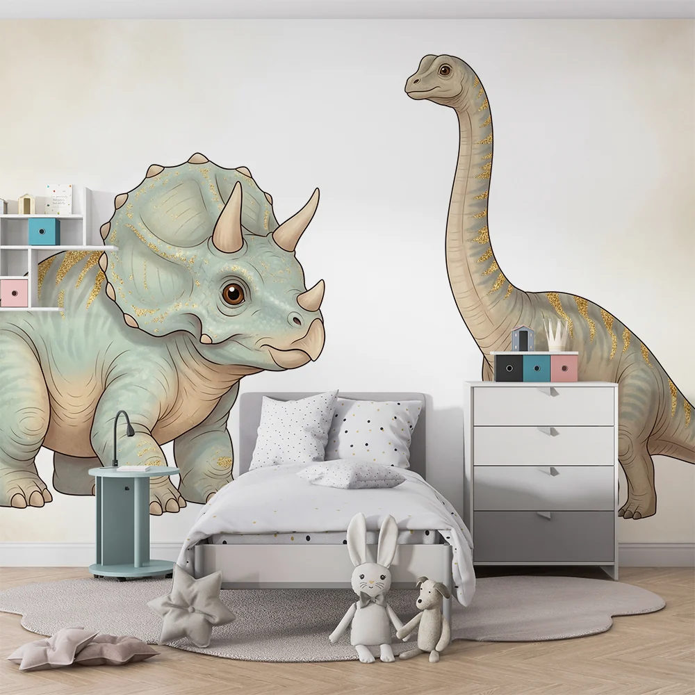 Papel de parede crianç | Dinossauro fofo com triceratops e brontossauro