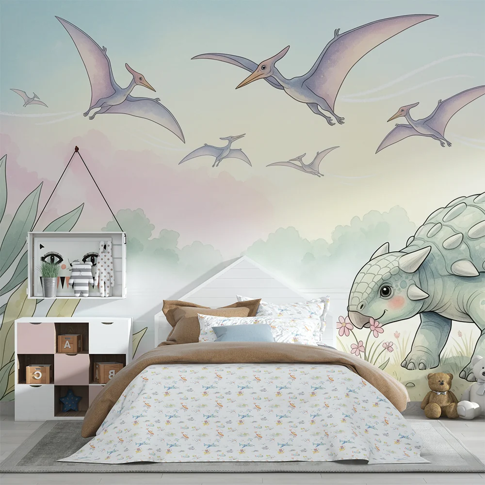 Papel de parede crianç | Dinossauro fofo e paisagens pré-históricas