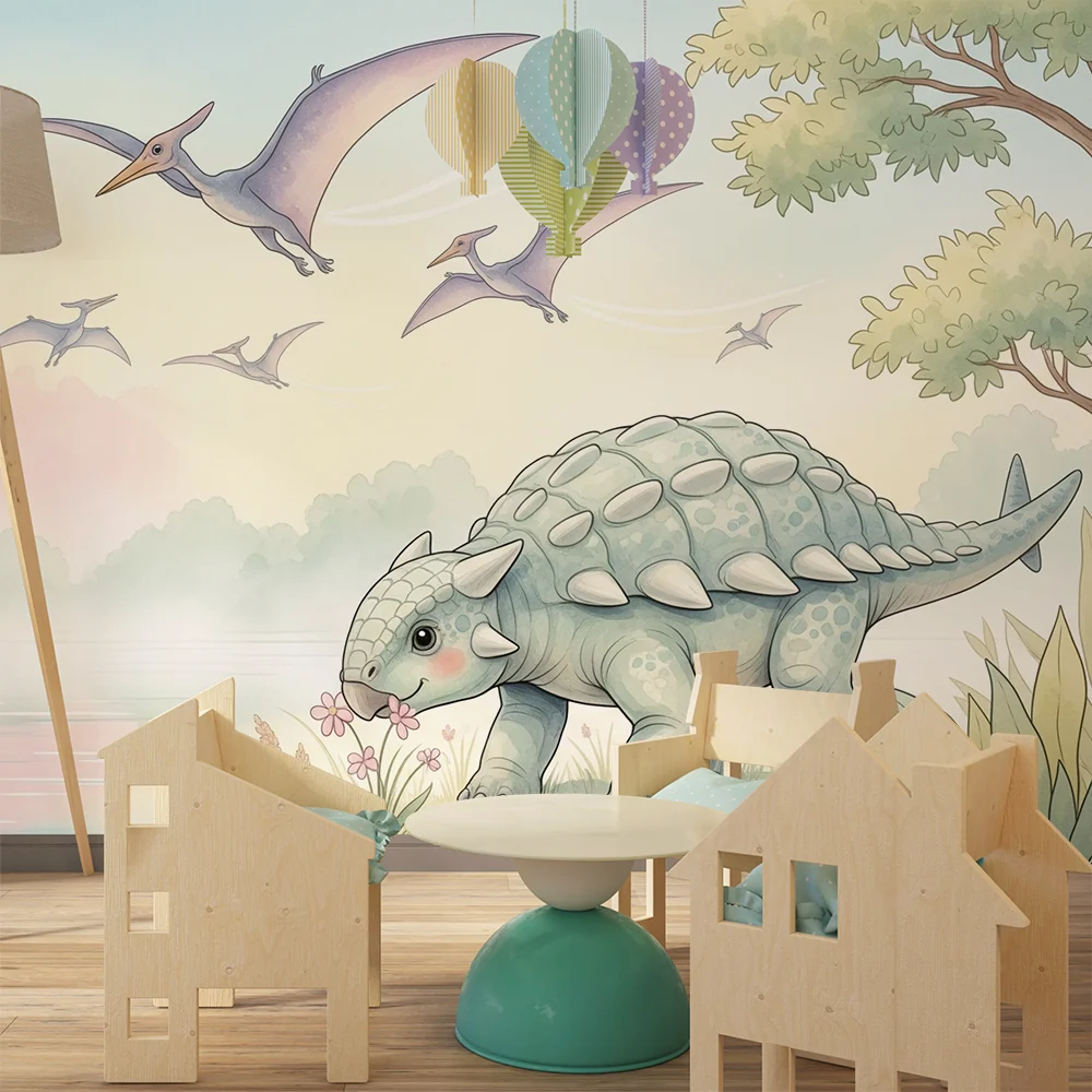 Papel de parede crianç | Dinossauro fofo e paisagens pré-históricas