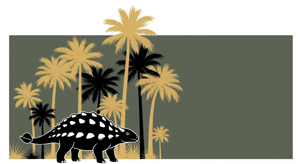Papel de parede crianç | Dinossauro e palmeiras em um cenário tropical calmante