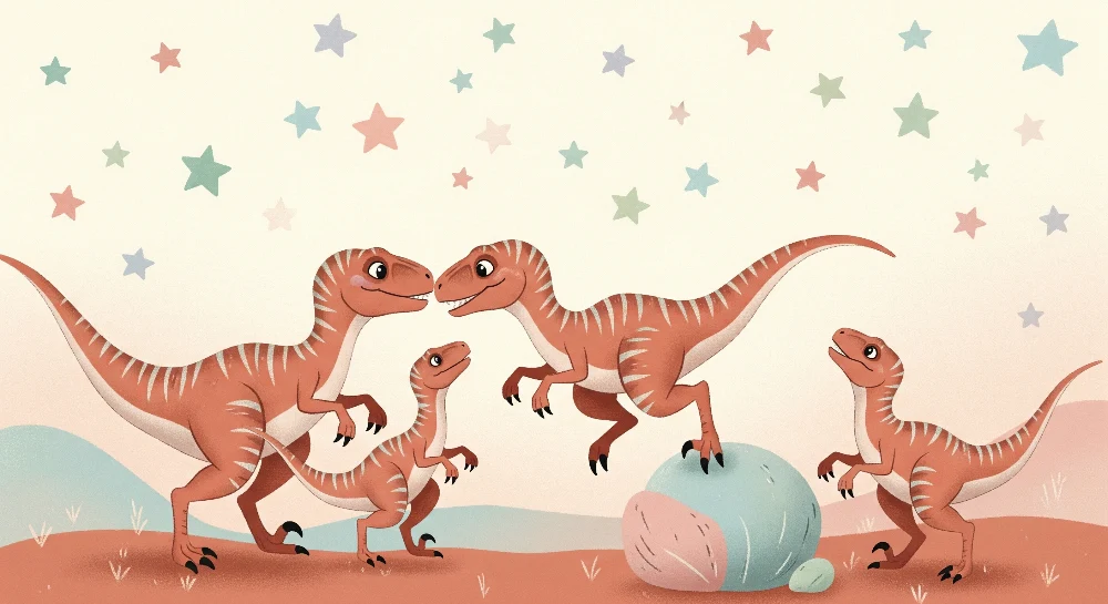 Papel de parede crianç | Dinossauros felizes em uma paisagem estrelada