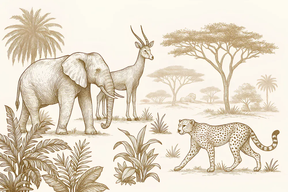 Papel de parede crianç | Divertida selva com elefantes e leopardos