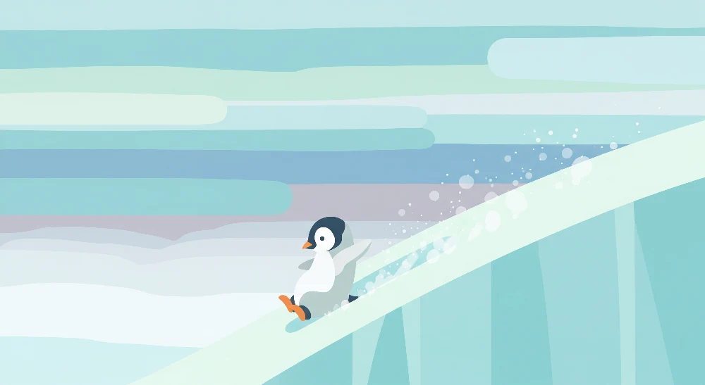 Papel de parede crianç | Divertido pinguim deslizando no gelo