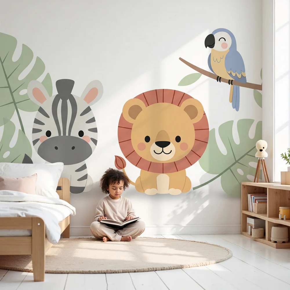 Papel de parede crianç | Divertidos animais da selva
