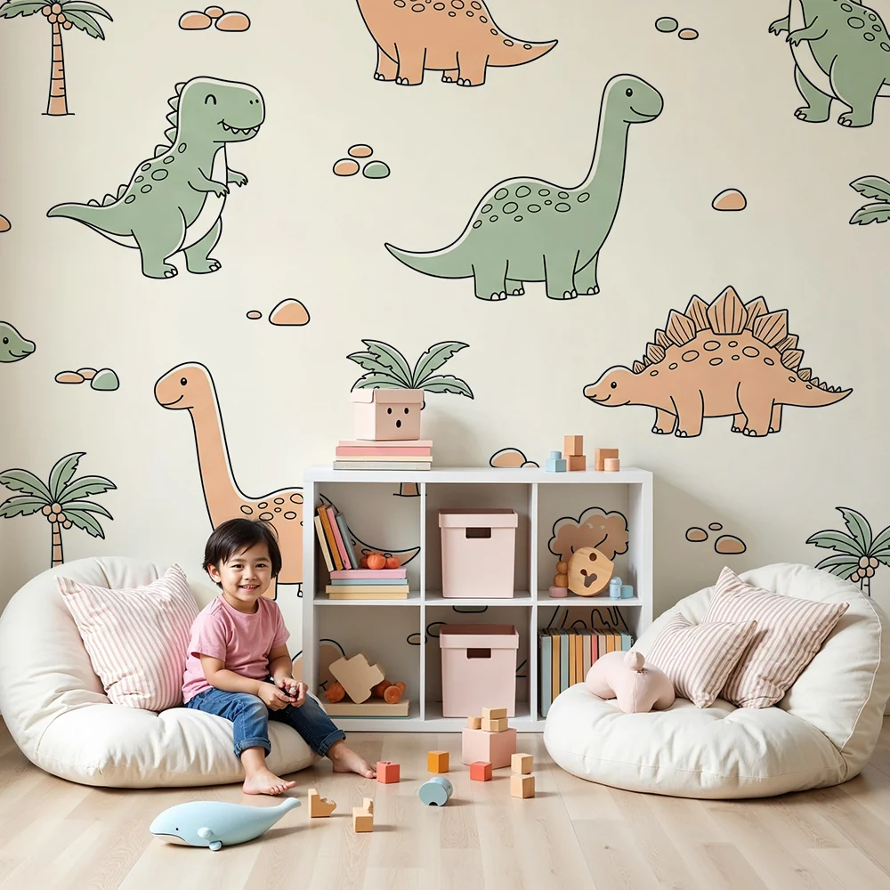 Papel de parede crianç | Divertidos dinossauros e paisagens pré-históricas