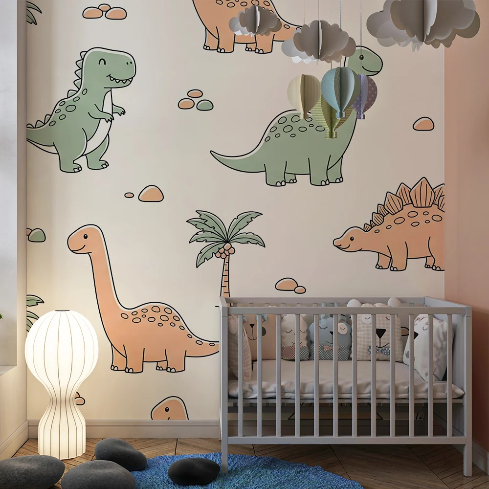 Papel de parede crianç | Divertidos dinossauros e paisagens pré-históricas