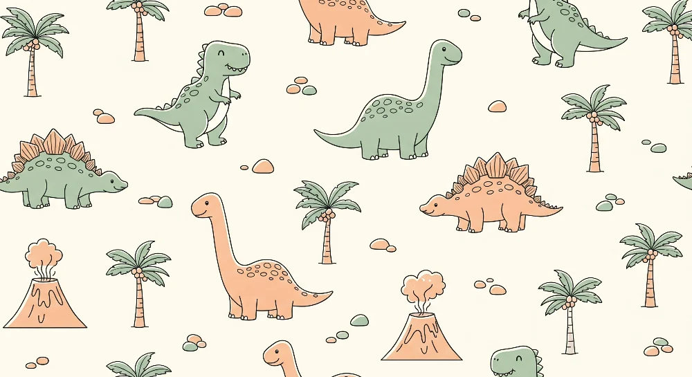 Papel de parede crianç | Divertidos dinossauros e paisagens pré-históricas