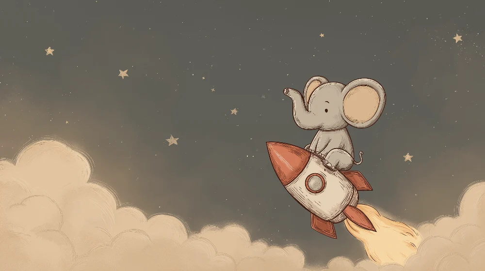 Papel de parede crianç | Elefante astronauta viajando pelo espaço