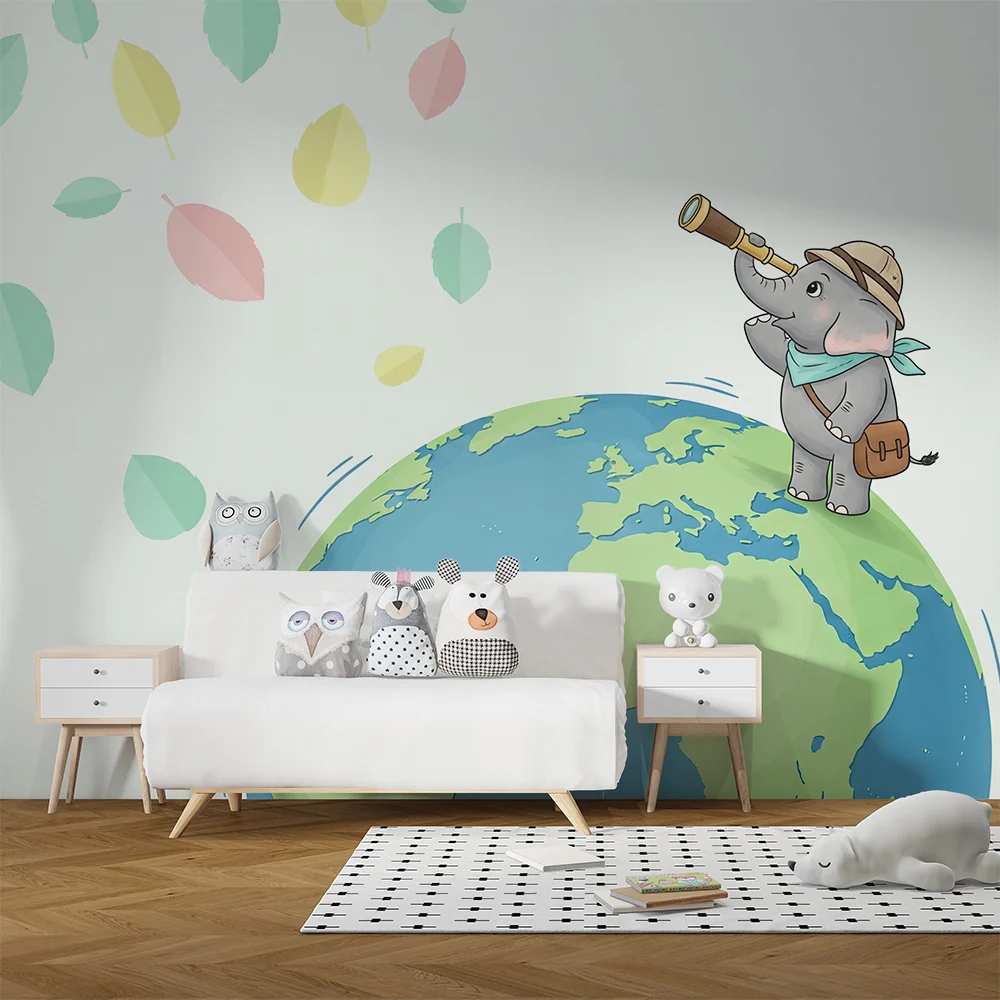 Papel de parede crianç | Elefante aventureiro no planeta Terra