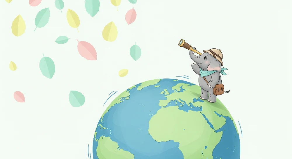 Papel de parede crianç | Elefante aventureiro no planeta Terra