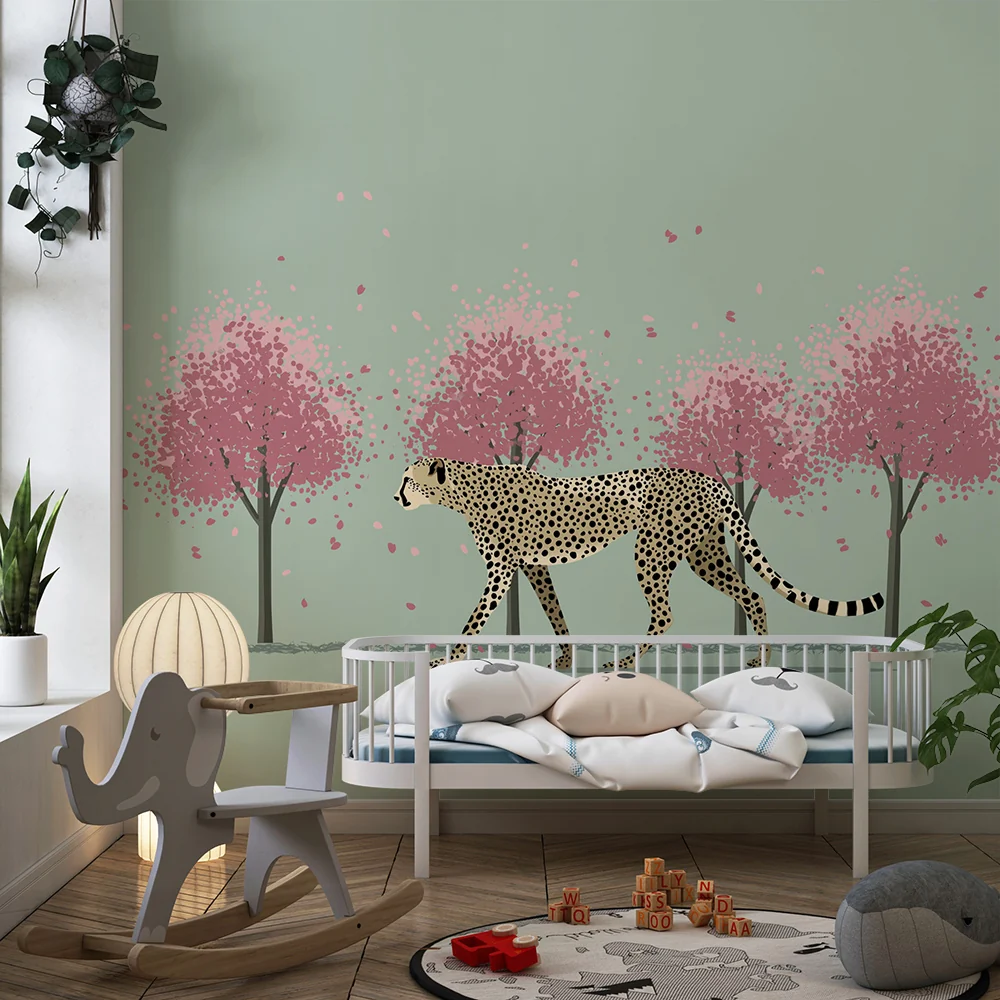 Papel de parede crianç | Elegante chita sob cerejeiras em flor