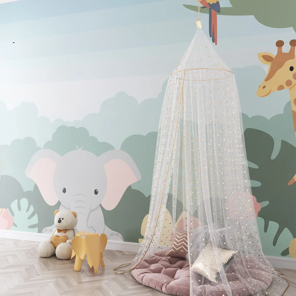 Papel de parede crianç | Elegante elefante e girafa em uma selva colorida