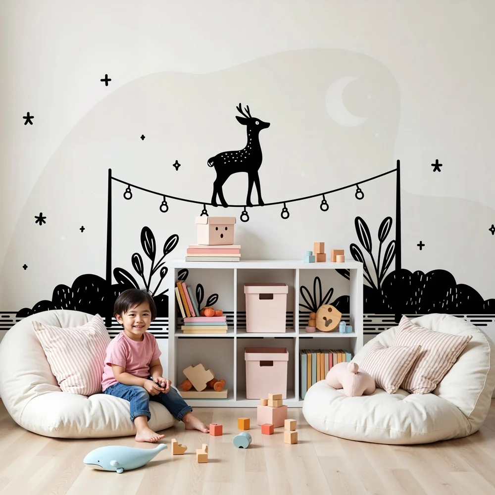 Papel de parede crianç | Elegante veado sob as estrelas