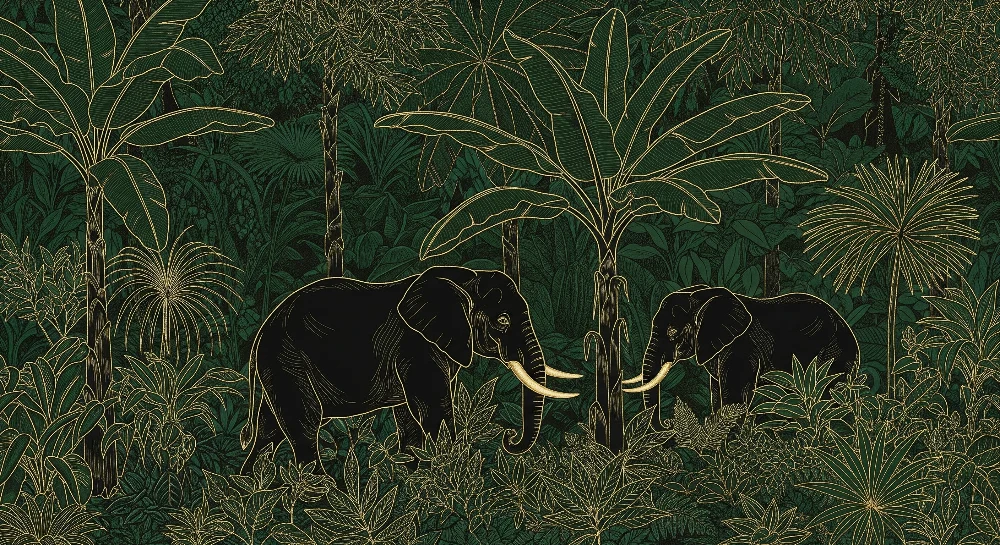 Papel de parede crianç | Elegantes elefantes em uma selva luxuriante