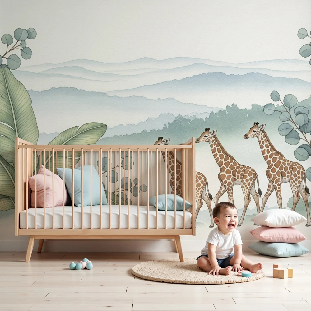 Papel de parede crianç | Elegantes girafas em uma paisagem tranquila