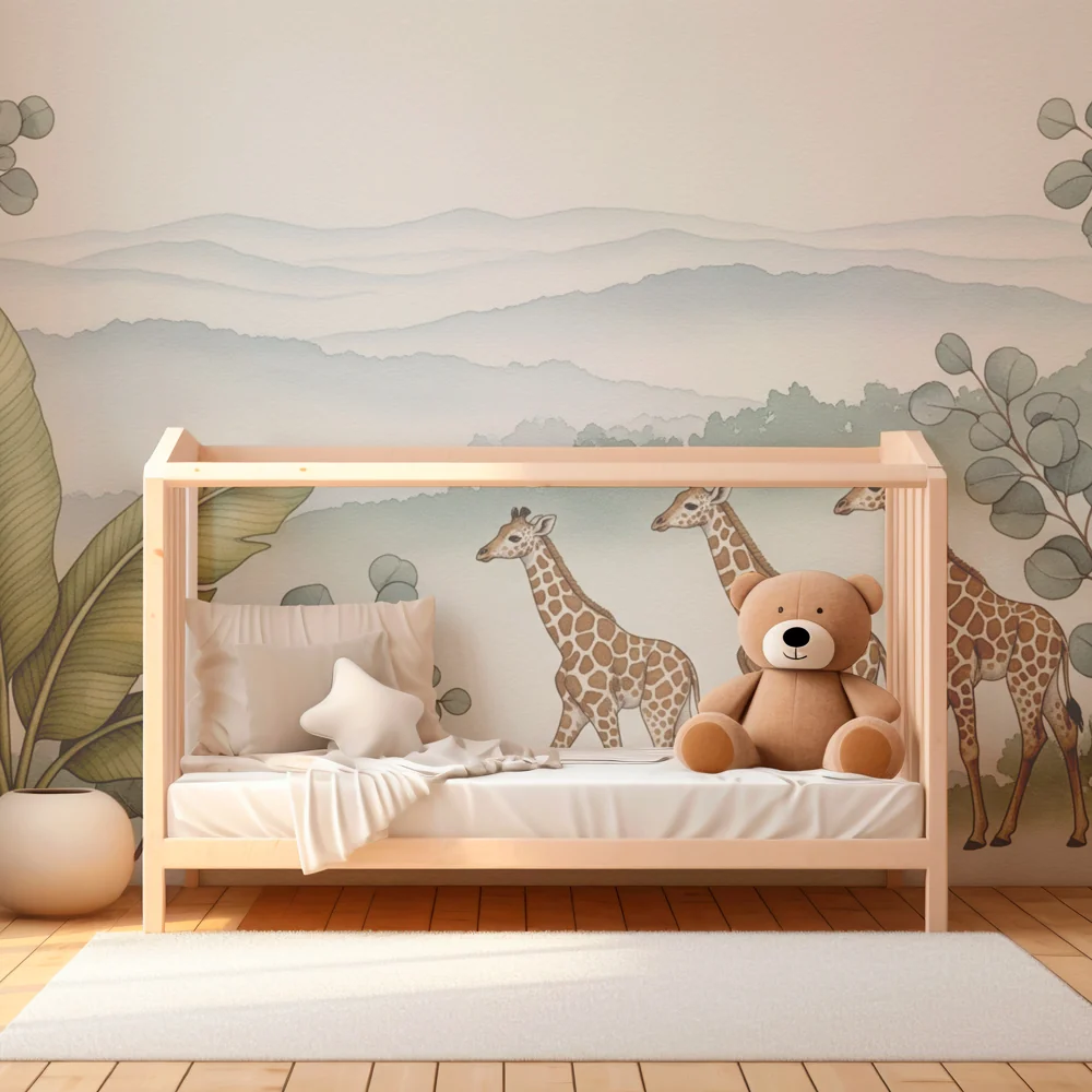 Papel de parede crianç | Elegantes girafas em uma paisagem tranquila