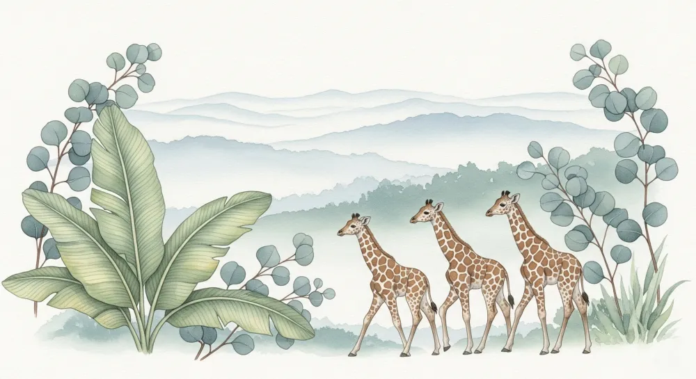 Papel de parede crianç | Elegantes girafas em uma paisagem tranquila
