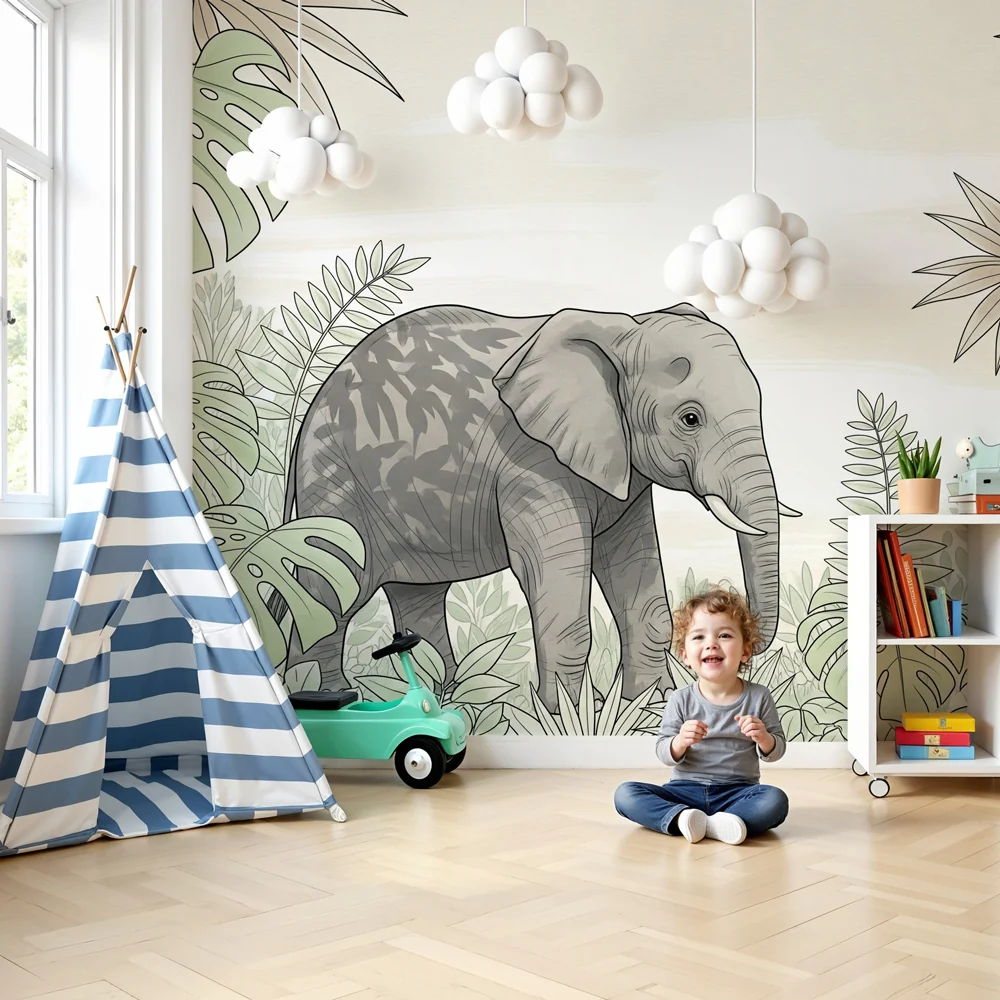 Papel de parede crianç | Elegância do elefante na selva