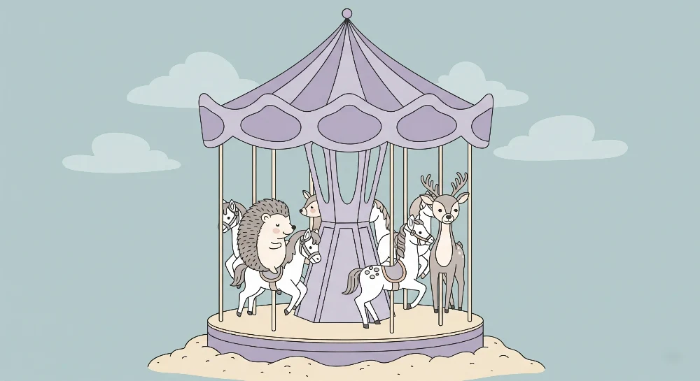 Papel de parede crianç | Encantado carrossel com animais adoráveis