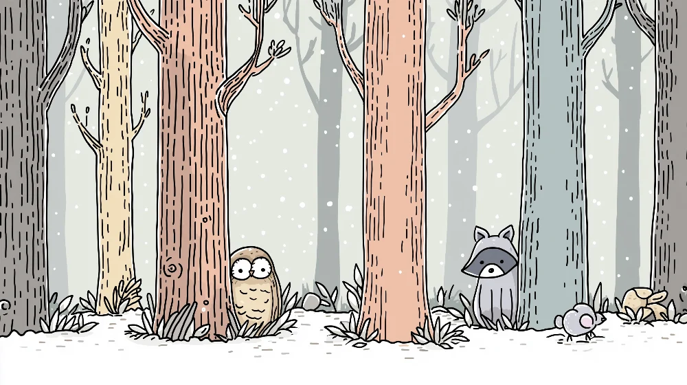 Papel de parede crianç | Encantadora floresta com animais fofos sob neve