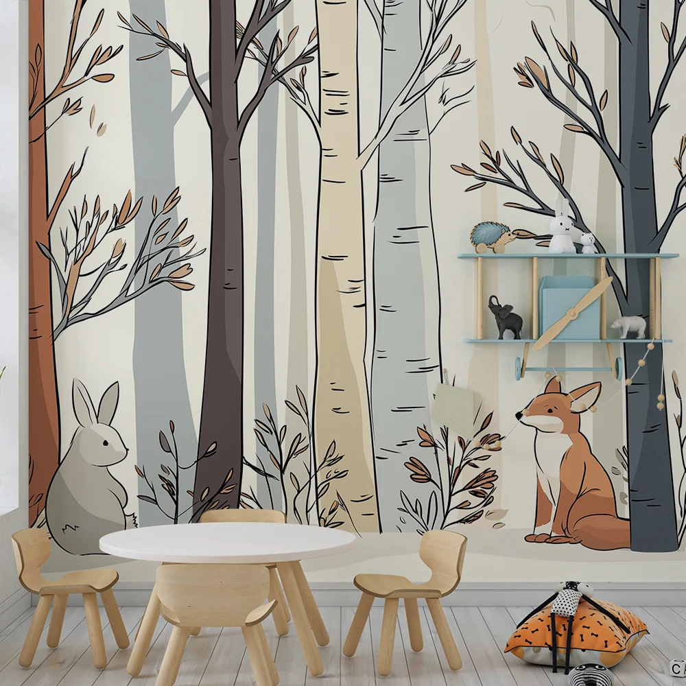 Papel de parede crianç | Encantadora floresta com animais fofinhos