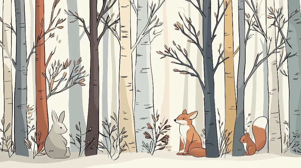 Papel de parede crianç | Encantadora floresta com animais fofinhos