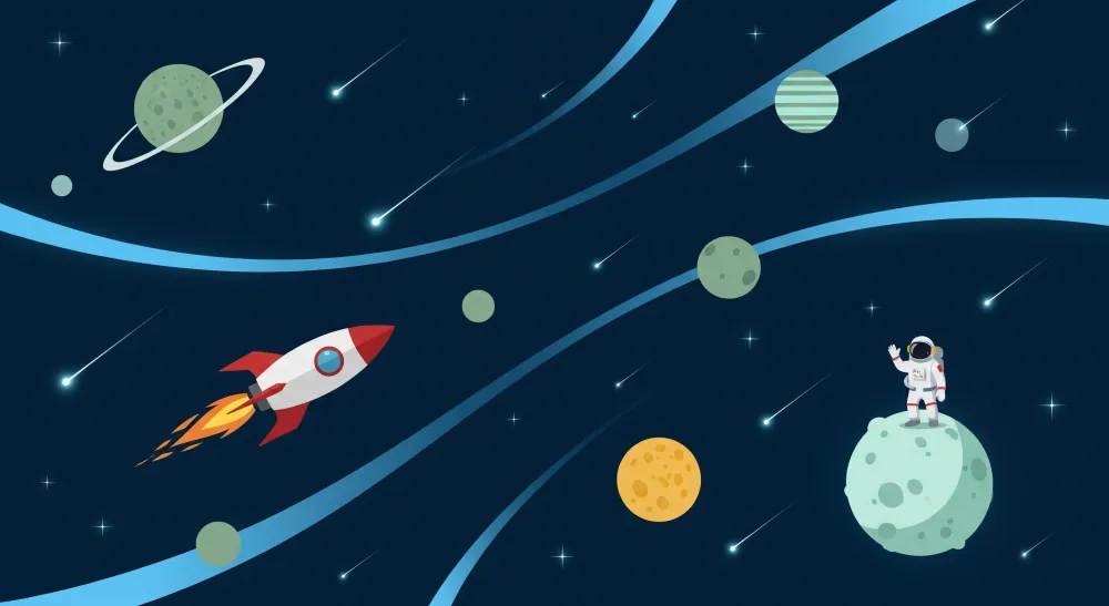Papel de parede crianç | Espaço de aventura com foguete e astronauta