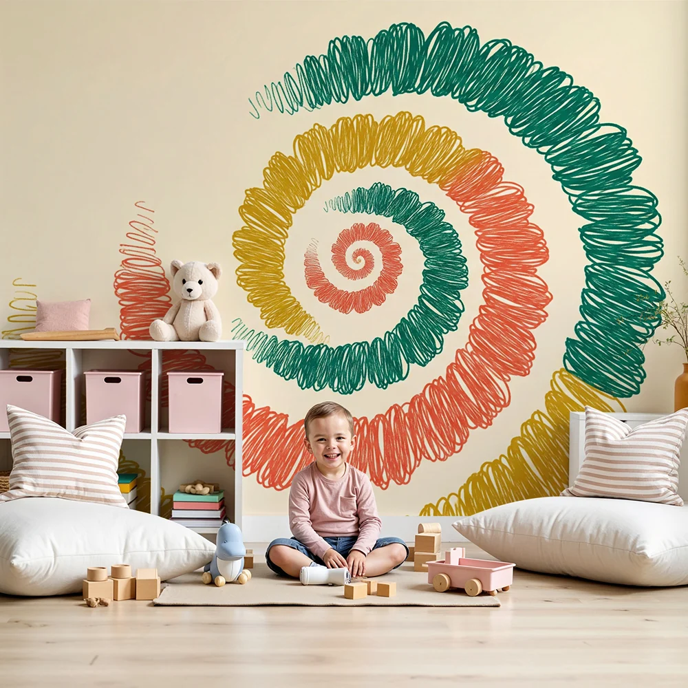 Papel de parede crianç | Espiral colorida em desenhos lúdicos