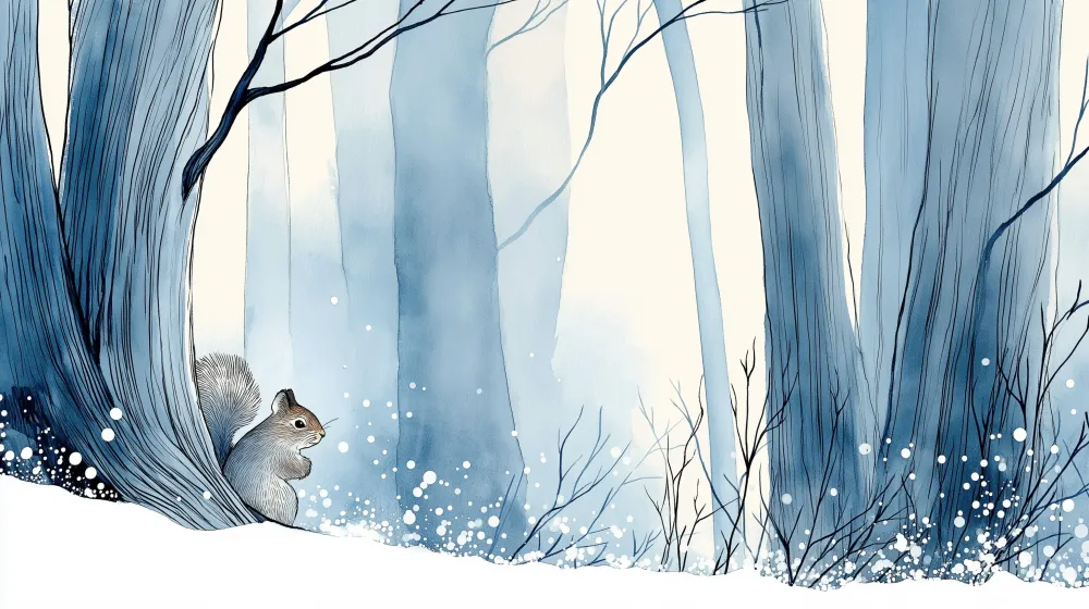 Papel de parede crianç | Esquilo na neve na floresta de inverno