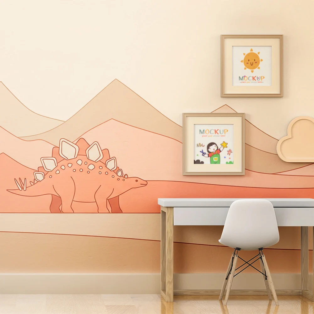 Papel de parede crianç | Estegossauro dinossauro em uma paisagem suave e pastel