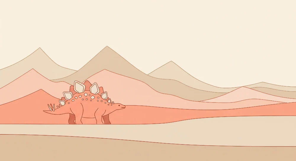 Papel de parede crianç | Estegossauro dinossauro em uma paisagem suave e pastel