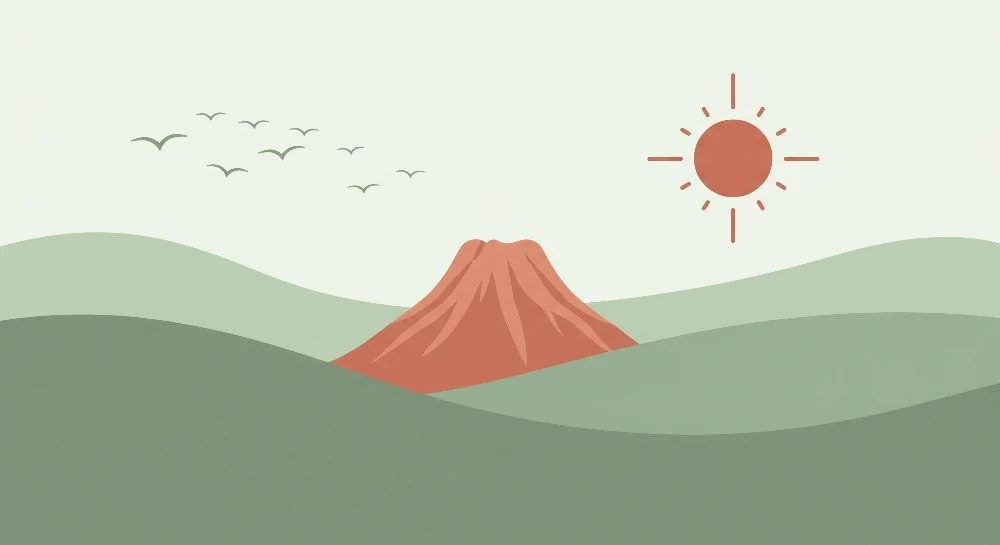 Papel de parede crianç | Estilizada montanha com sol e pássaros voando