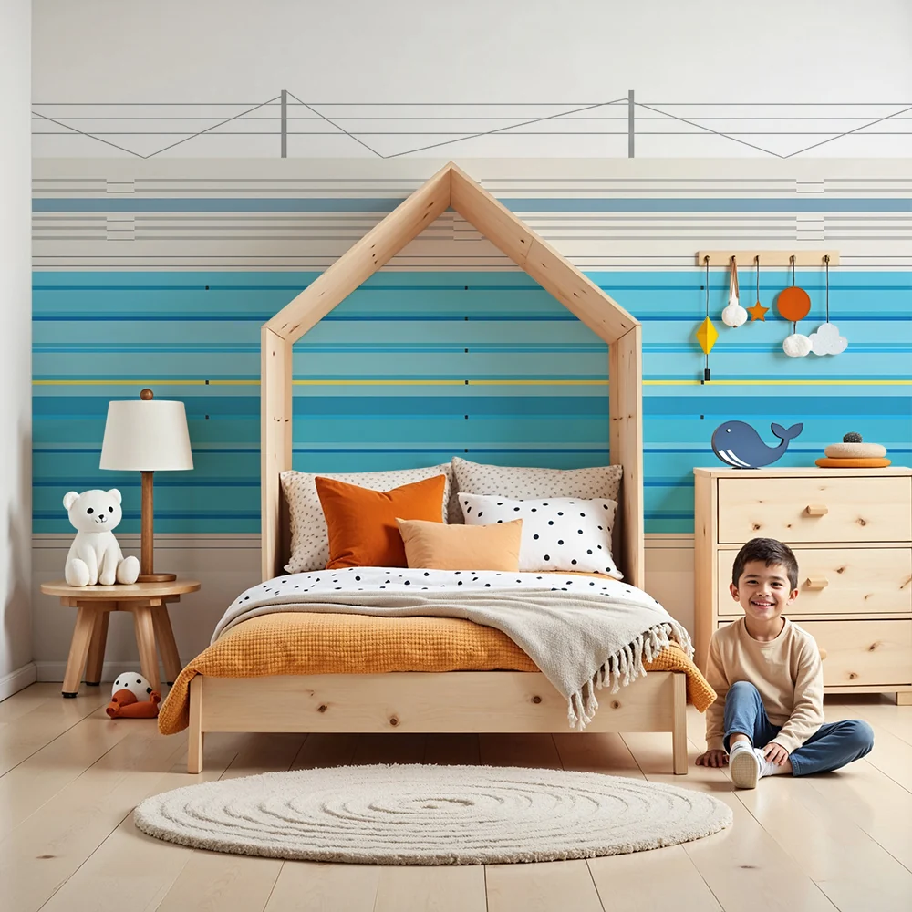 Papel de parede crianç | Estilizada piscina com linhas de natação coloridas