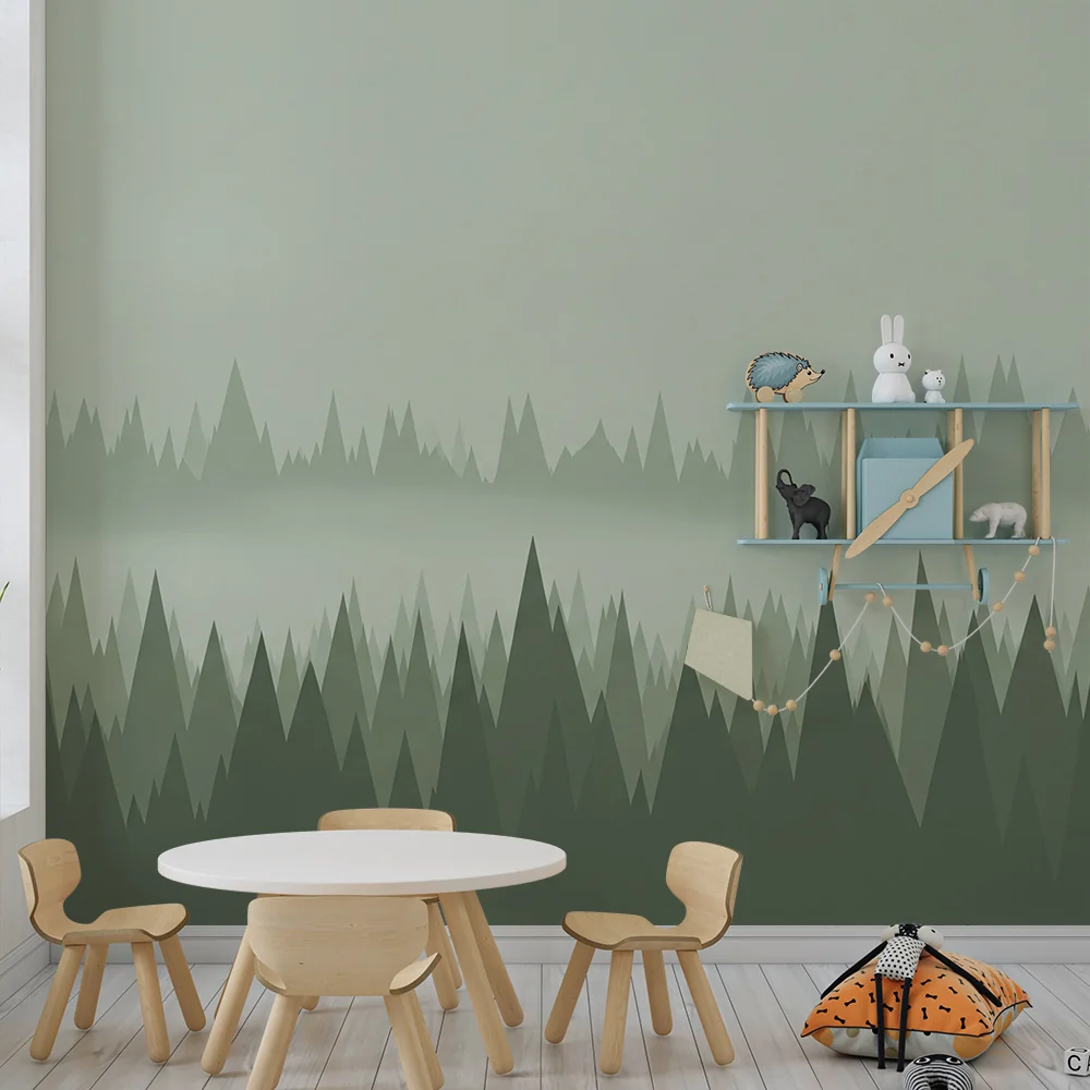 Papel de parede crianç | Estilizadas montanhas em degradê de verdes