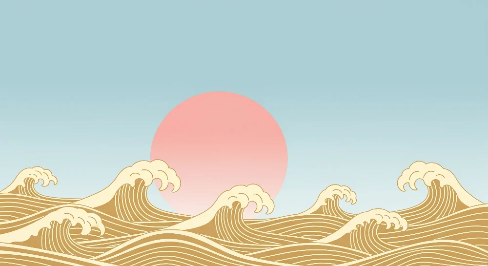 Papel de parede crianç | Estilizadas ondas e pôr do sol
