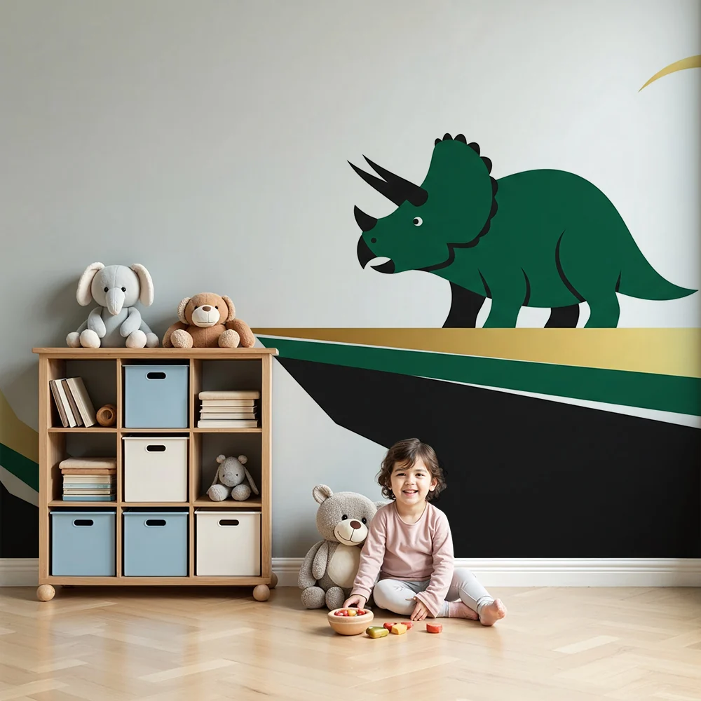 Papel de parede crianç | Estilizado Triceratops em um fundo moderno