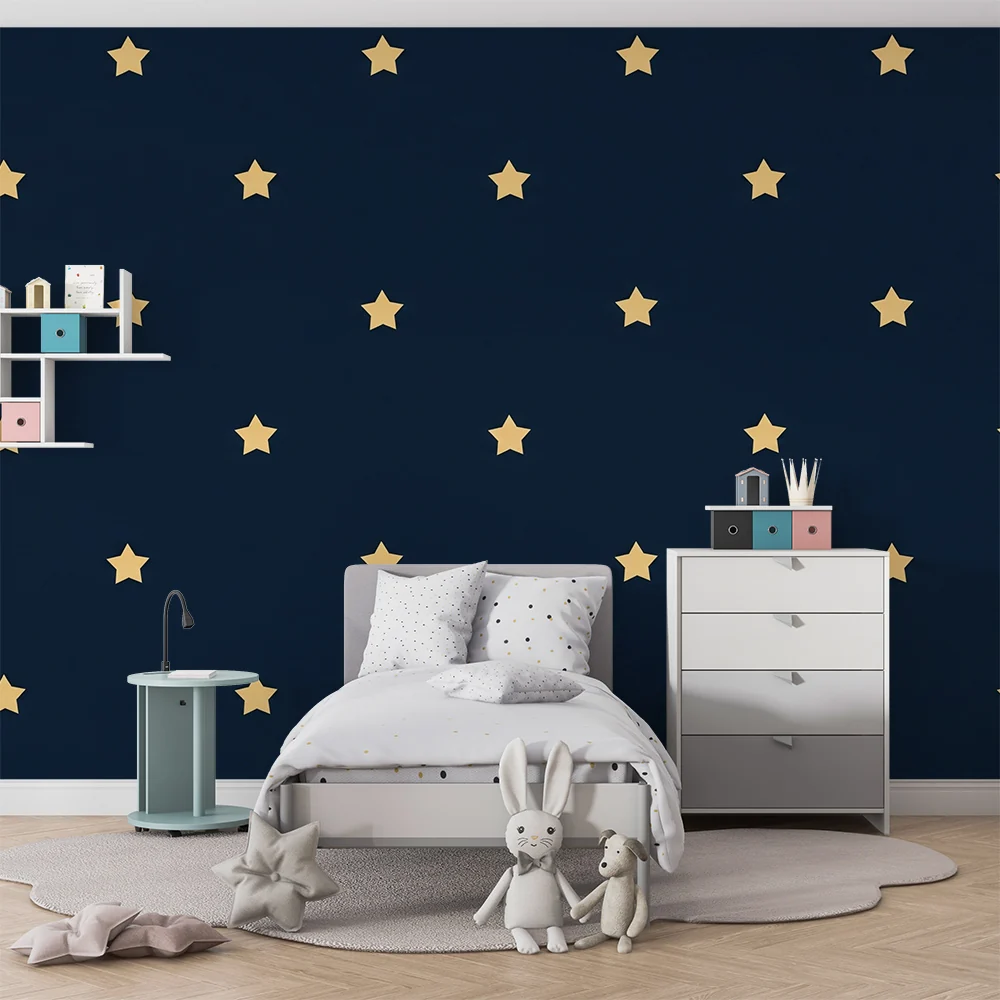 Papel de parede crianç | Estrelas douradas em fundo azul escuro