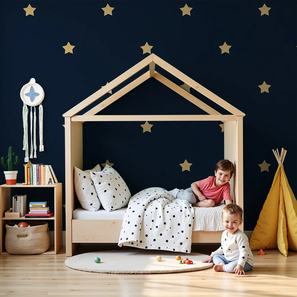 Papel de parede crianç | Estrelas douradas em fundo azul escuro