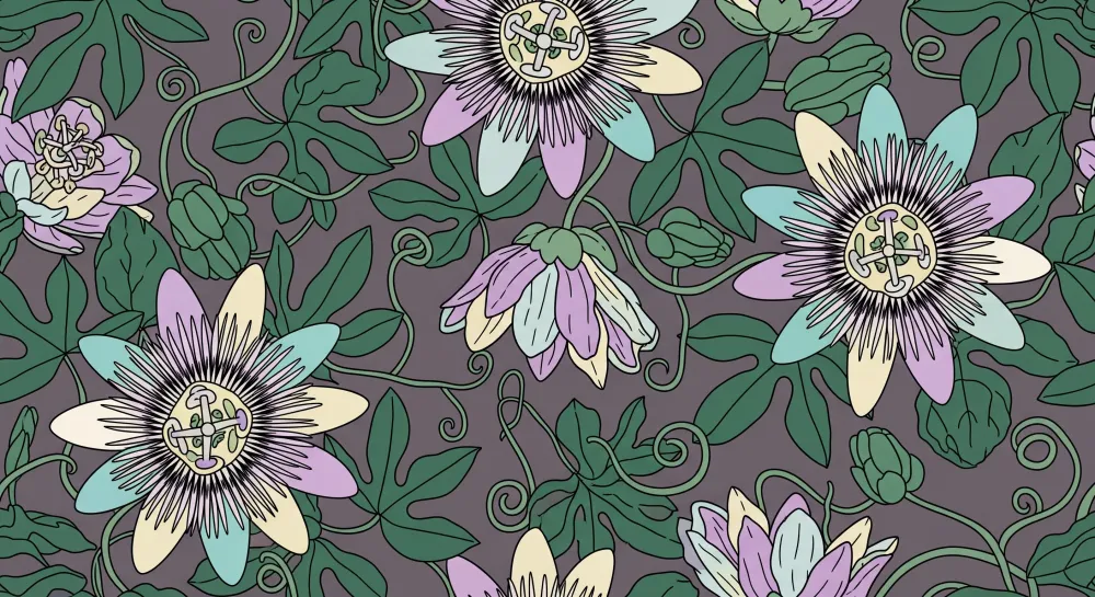 Papel de parede crianç | Exóticas flores e folhagem vibrante em fundo suave