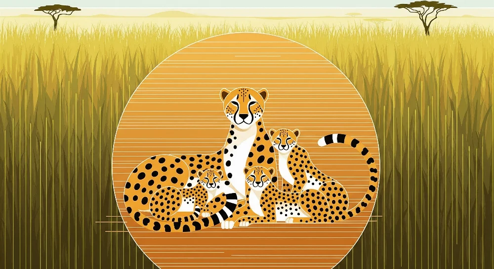 Papel de parede crianç | Família de leopardos na savana dourada